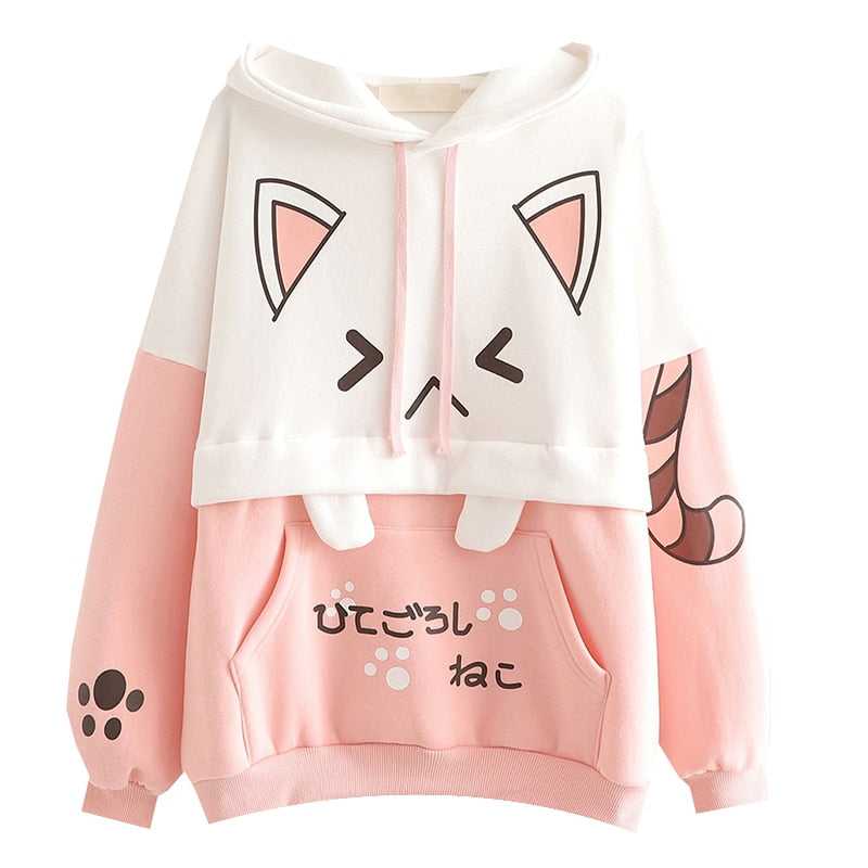 pastel pink color hoodie with cat ears and cat paws made for cat lovers that looks cute and adorable