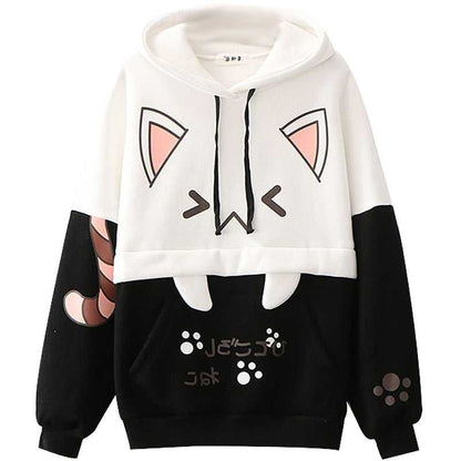 black and white color hoodie for cat dads featuring a cute cat face with ears and paws on the hoodie