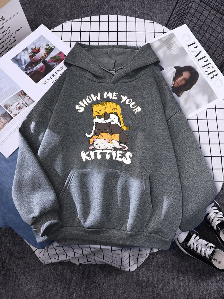 grey cat hoodie made for cat lovers featuring cats on top of each other with the message of show me you kitties