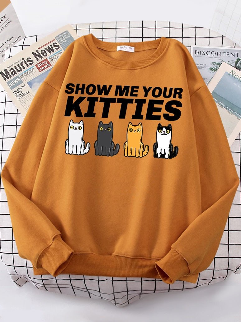 an orange funny cat sweatshirts with puns