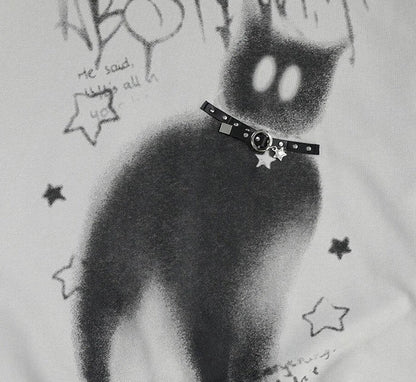 Silhouette Of A Cat Print Sweater