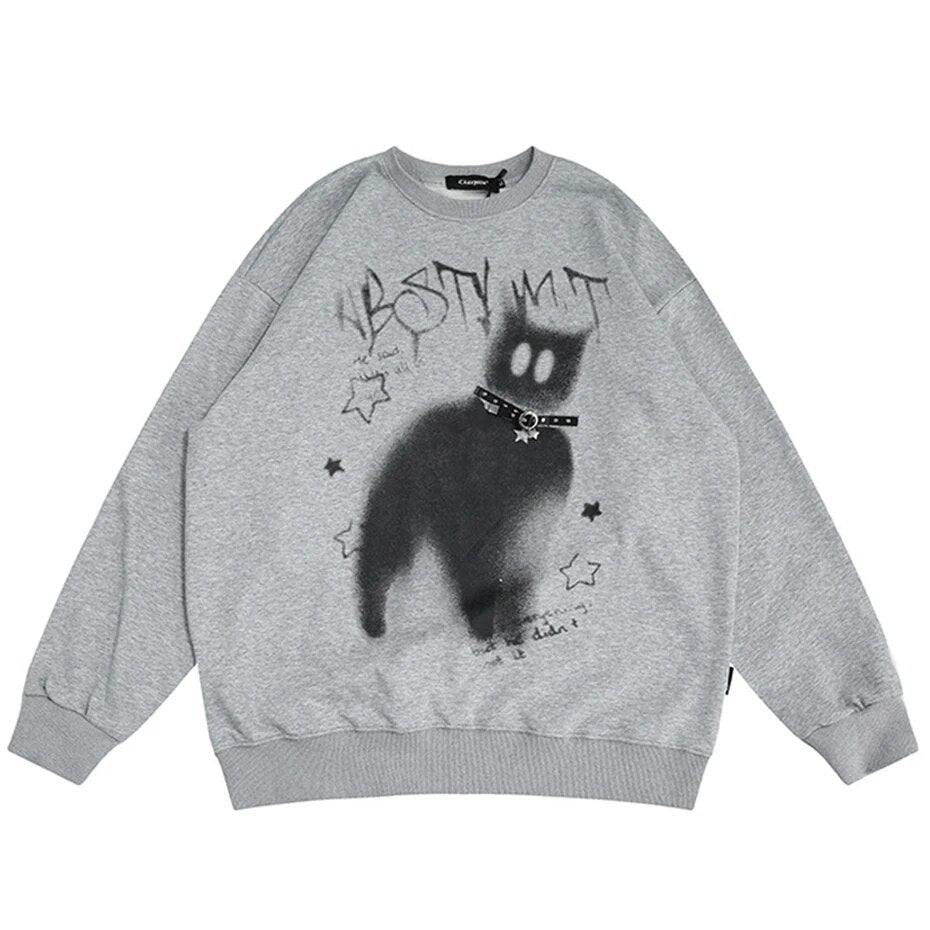 Silhouette Of A Cat Print Sweater