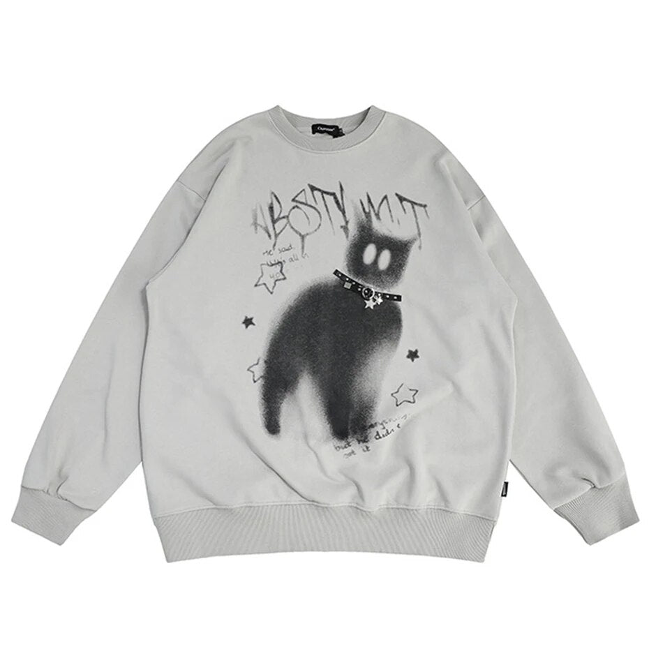 Silhouette Of A Cat Print Sweater