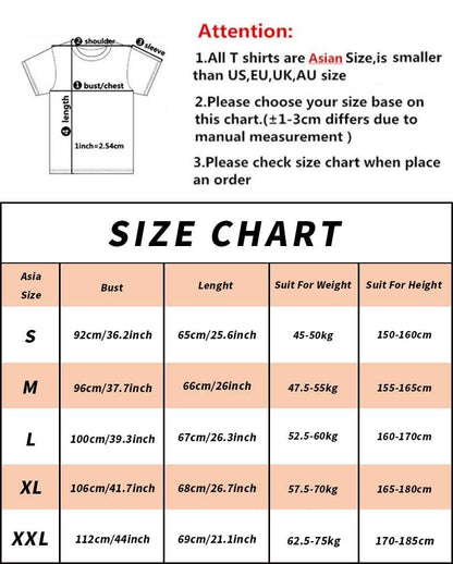 size chart of simple graphic cat mom t-shirt