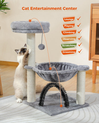 a cat scratching a multipurpose modern cat tree tower 