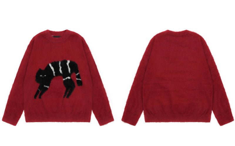'Sneaky Black Cat' Fluffy Pullover Sweater