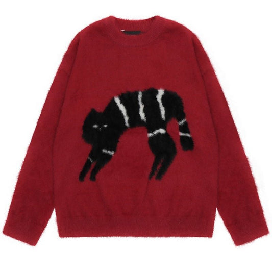 'Sneaky Black Cat' Fluffy Pullover Sweater