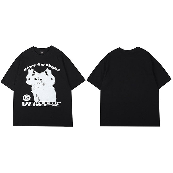 stare the abyss trendy oversized cool cat shirts in black color