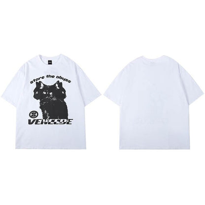 cool cat shirts with stare the abyss words in white