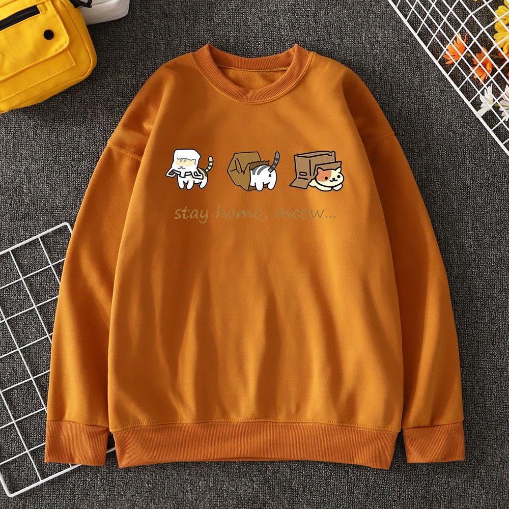 brown color cat sweatshirt with cat cartoon 