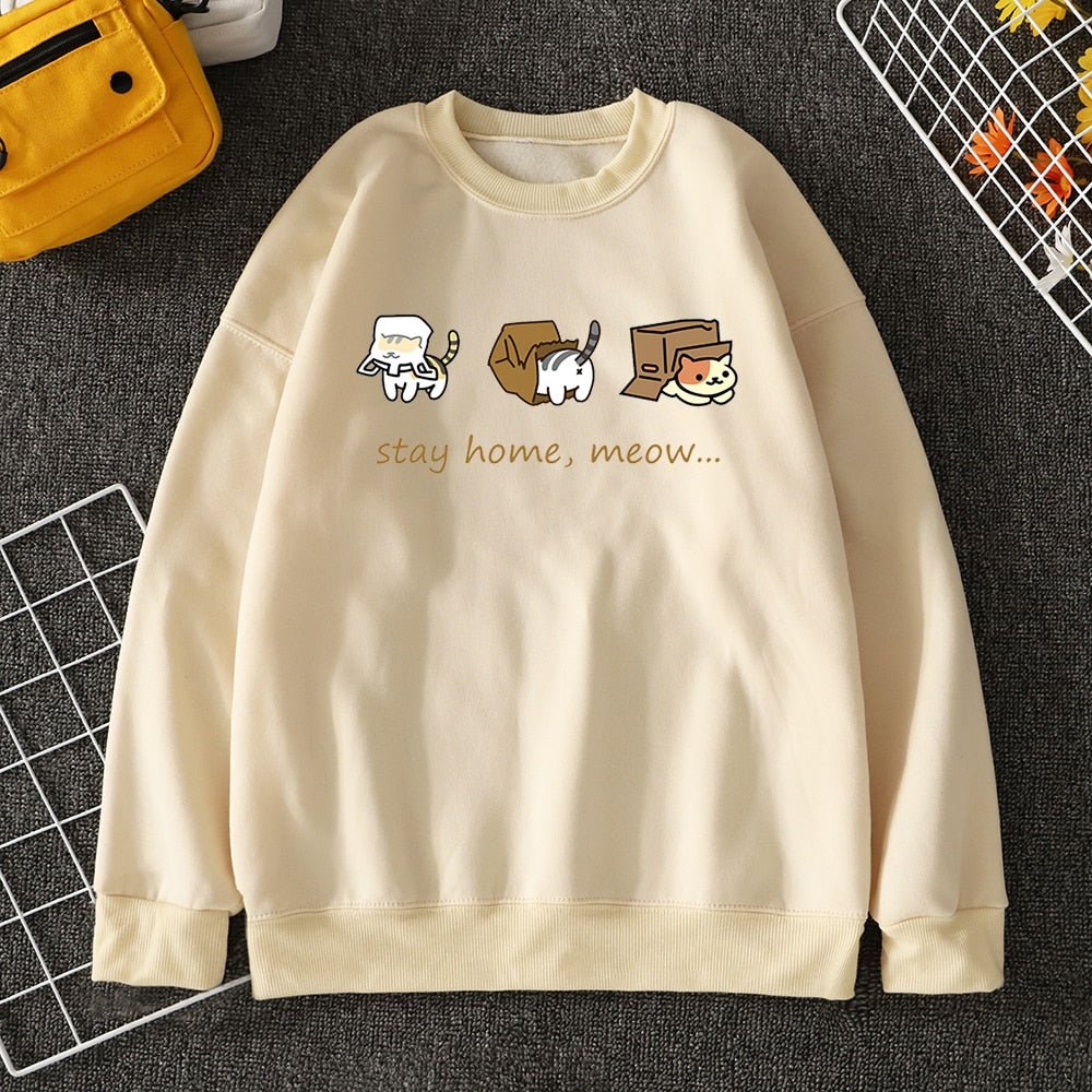 beige color cute cat sweatshirt