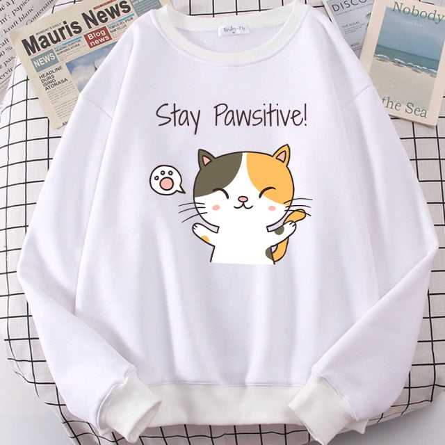 "Stay Pawsitive!" Kawaii Cat Sweater