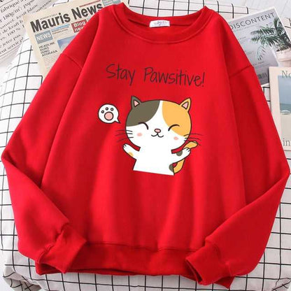 "Stay Pawsitive!" Kawaii Cat Sweater