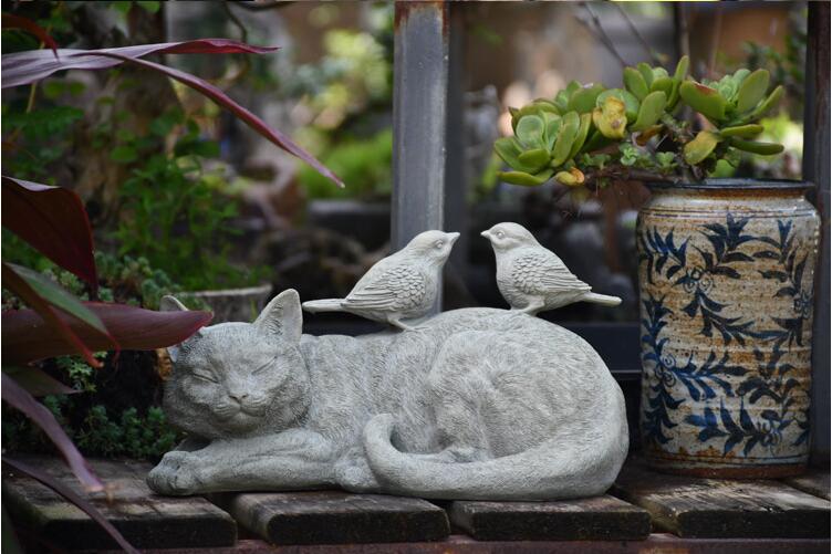 Stone color resin cat statue for outdoor