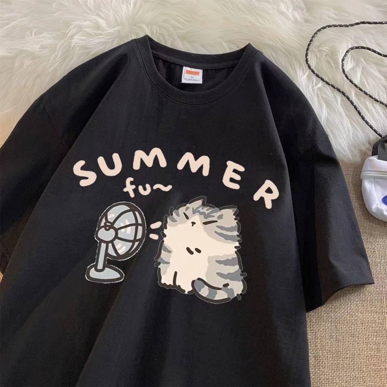 【ITZAVIBE】SUMMER CAT T SHIRT i-ts21-007] Cat Guide T-Shirt_WH - ITZAVIBE