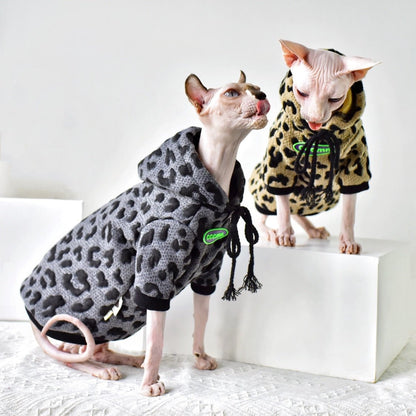 a fashionable cat hoodie for cats with leopard print