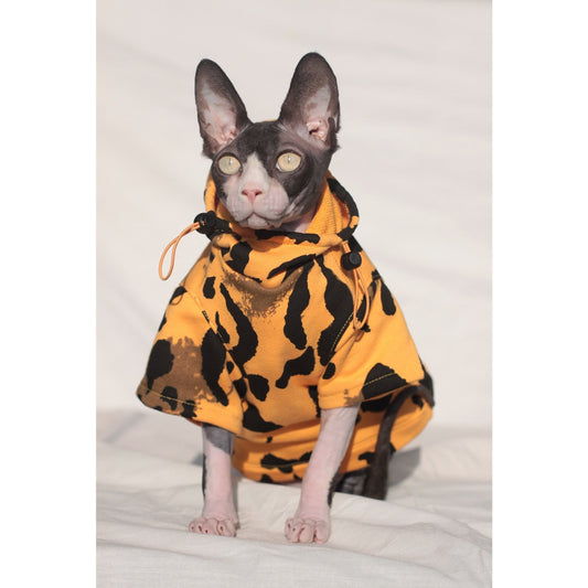 a stylish hoodie for cats in orange color