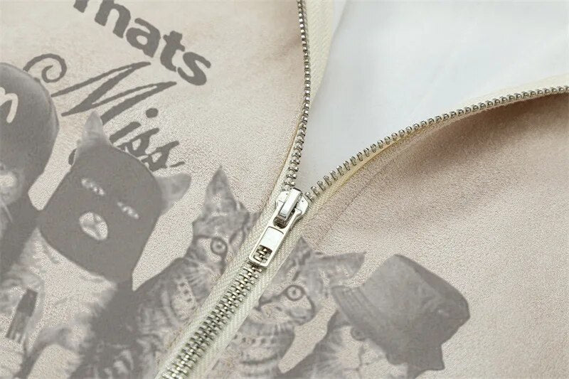 closeup of the hiphop squad cats hoodie