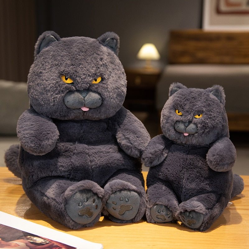 black cat plushie of angry cats comes in 2 sizes