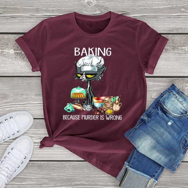 cat themed clothing for baking lovers in wine red