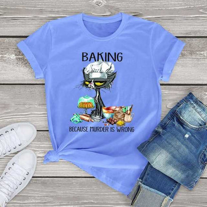 baking because murder is wrong funny cat tshirt