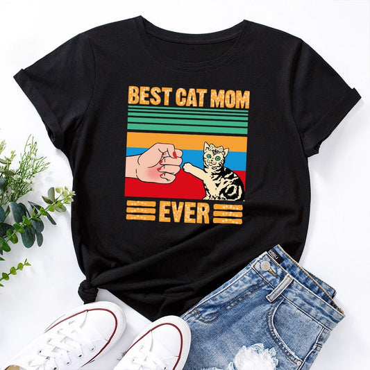 Best Cat Mom T-shirt - Fist Bump featuring a playful cat and human fist bumping