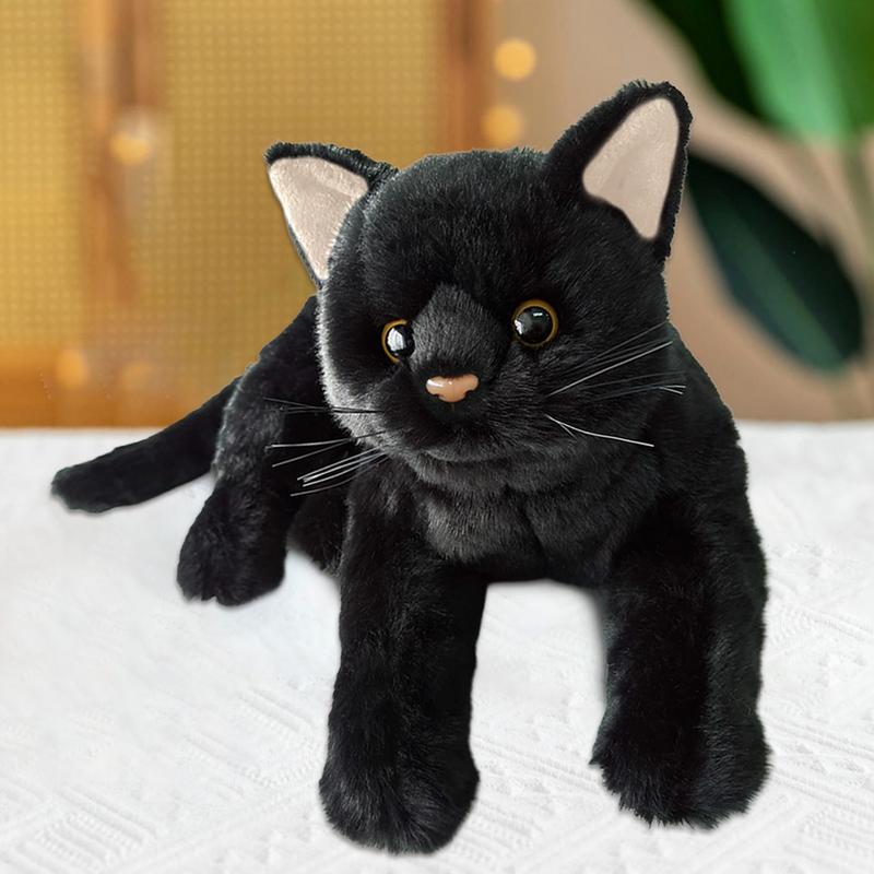a realistic stuffed cat of a black cat