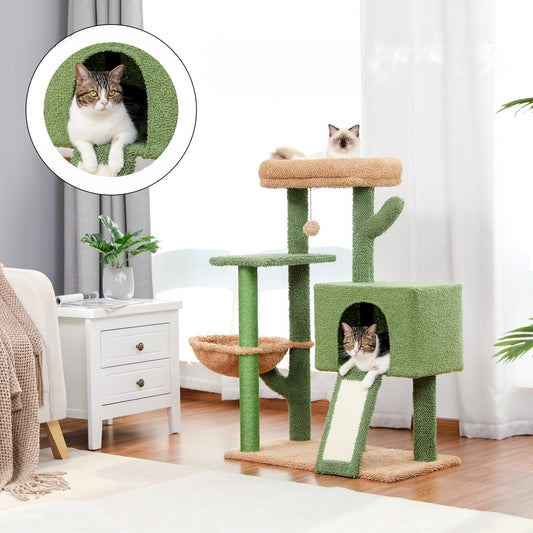 a cactus boho cat tree for cats to sleep and play