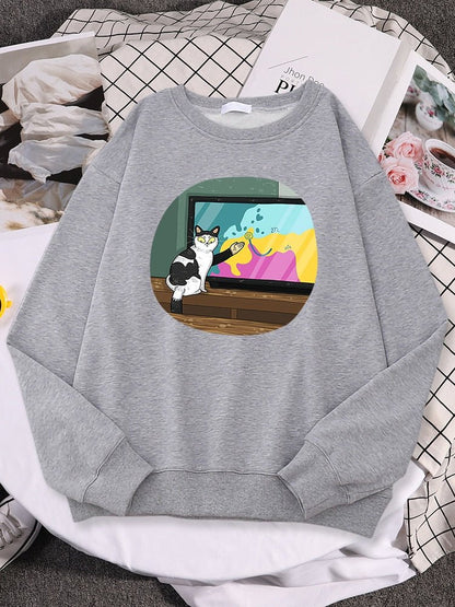 'The cat broadcaster' Comic style cat sweatshirt