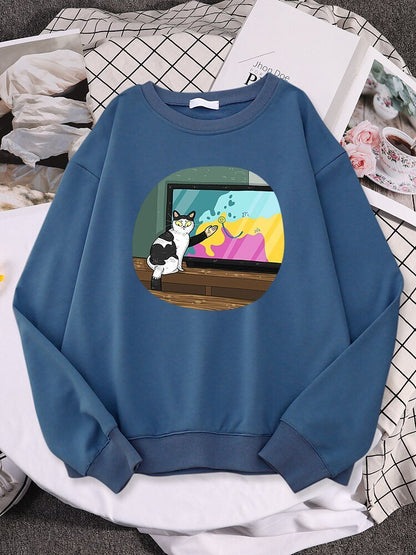 'The cat broadcaster' Comic style cat sweatshirt