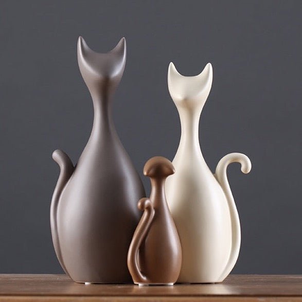 a set of minimalist style cat family statue, for decor at modern homes
