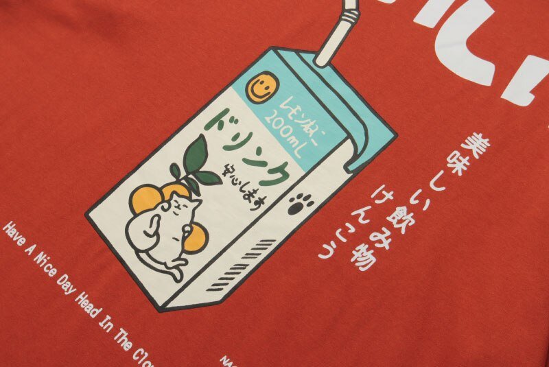 'The Citrine Milk and Cat' Japanese Design Cute Oversize T-Shirt