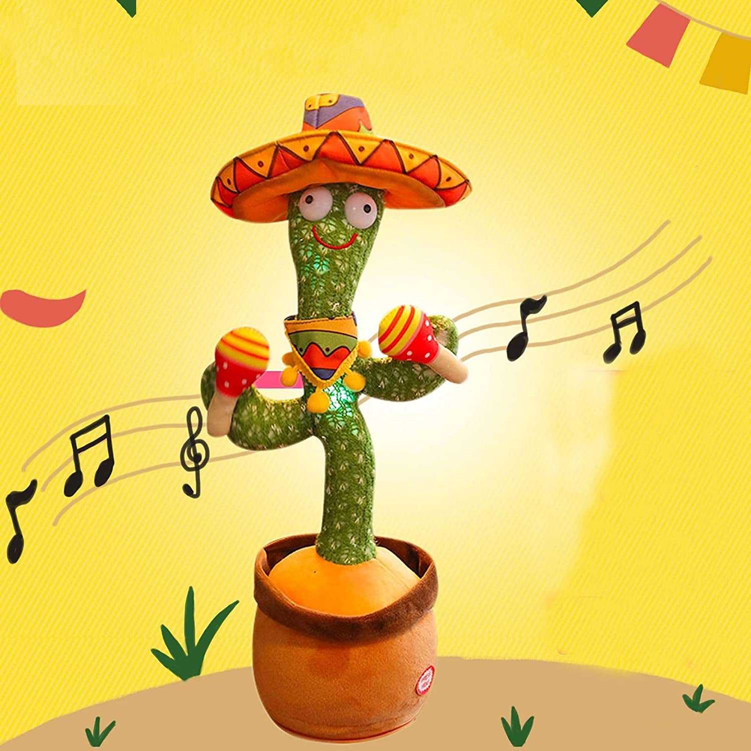 Mexican Themed Dancing Cactus Toy for Entertaining Cats that dance and mimics any voice