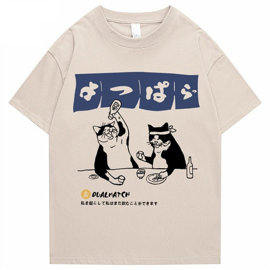funny cat shirts with drinking cat in japanese theme