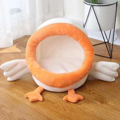a funny cat bed that has a mega mouth and big space inspired by duck