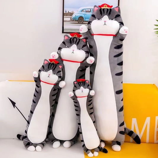 various sizes of long cat plush dress in Chinese emperor style and wearing red crowns