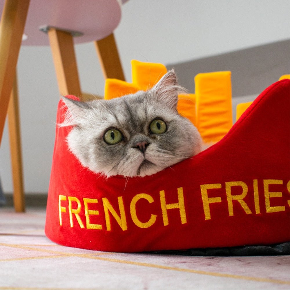 sofa bed made for cat with a unique design of french fries from fast food restaurant that looks cute