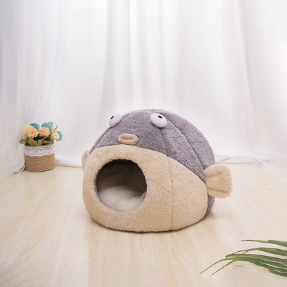cute fish shape cat bed in pod style with cushion inside that is comfortable