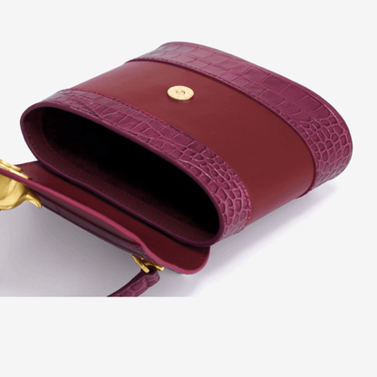Purplish Red Genuine Leather Luxury Golden Charm Cat Handbag for cat lover premium real leather golden charm handbag