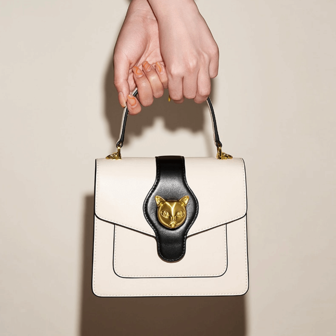 The Golden Cat Charm Luxury Expandable Handbag Beige