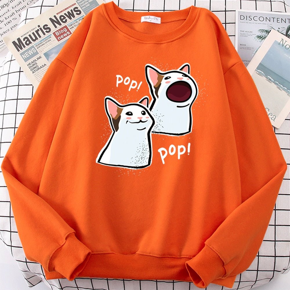 orange color the pop cat game inspired sweatshirt with two cute pop cats  Edit alt text