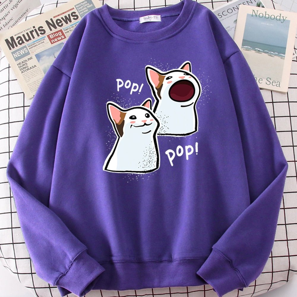 purple color pop cat sweatshirt