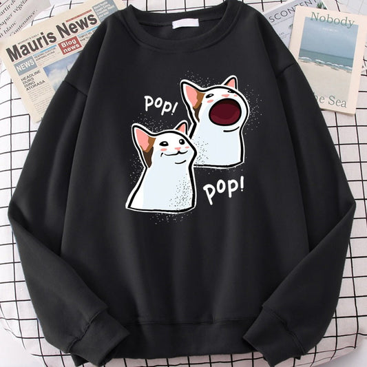 the funny pop cat hoodie in black color