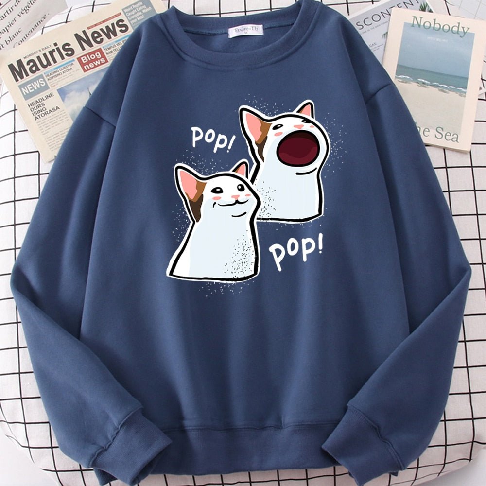 haze blue color pop cat sweatshirt with two pop cats photo