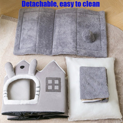 detachable style cat house in grey color that is comfortable and warm