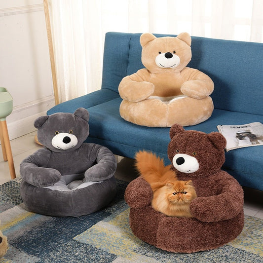 anti anxiety cat bed with hugging feeling that give calming effect in soft bear design