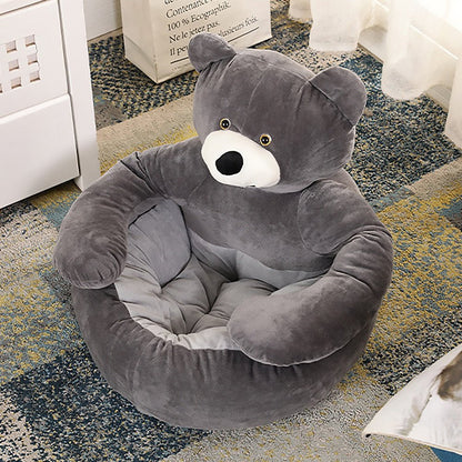 grey color bedding made for pet that looks like a sofa in cute bear design
