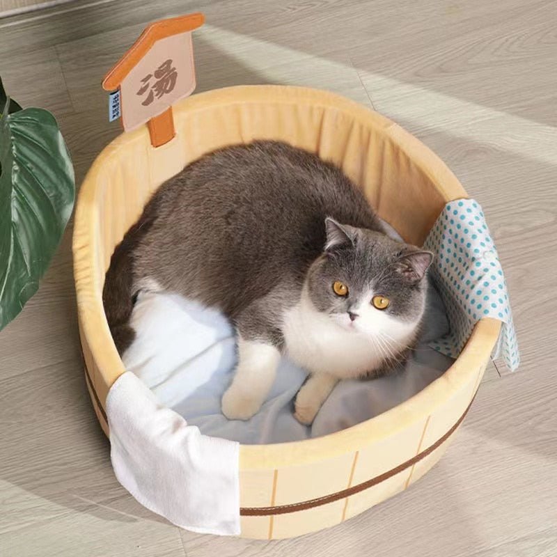 adorable japanese cat bed in onsen design