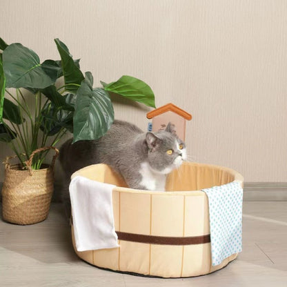 funny designed cat bed that looks like the cat is taking a bath in a hot sprint tub