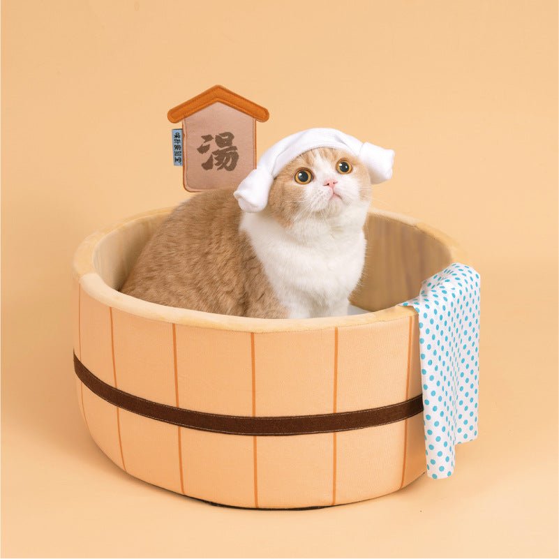 japanese style cat bed with a creative hot tub design and comfortable for cats